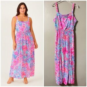 Lilly Pulitzer Lizette Poly Chiffon Maxi Dress Isla De Coco Print sz XL